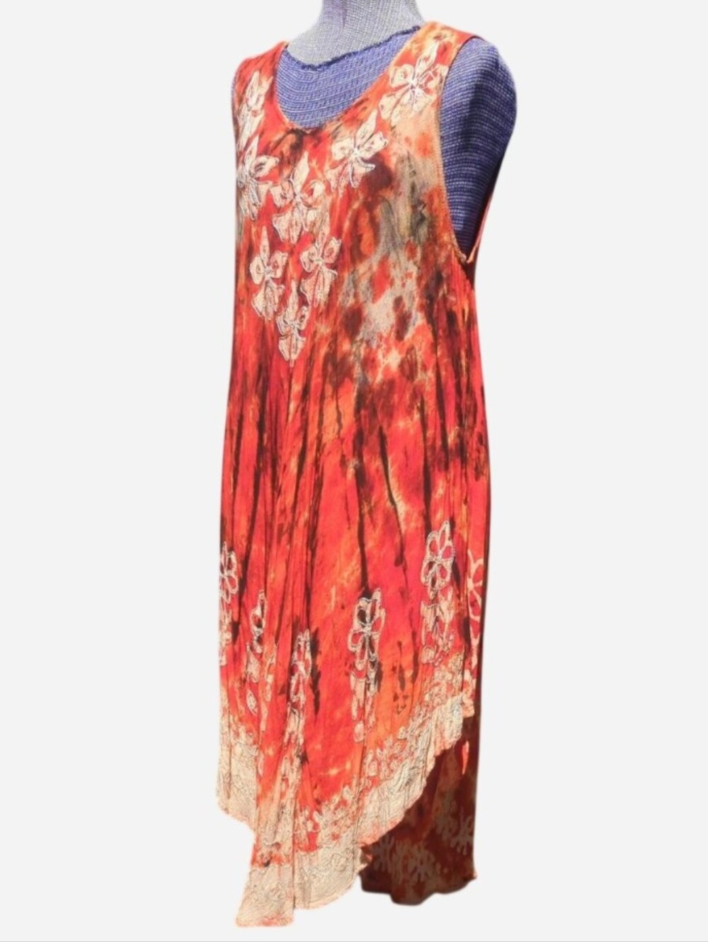 Rainbow Red Floral High-Low Dress One Size